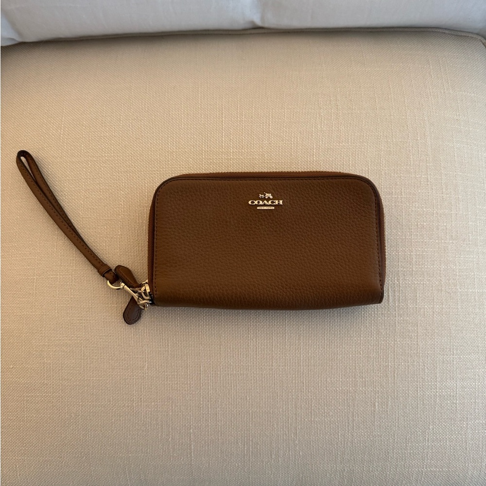 Coach Leather Wristlet in Rich Brown
